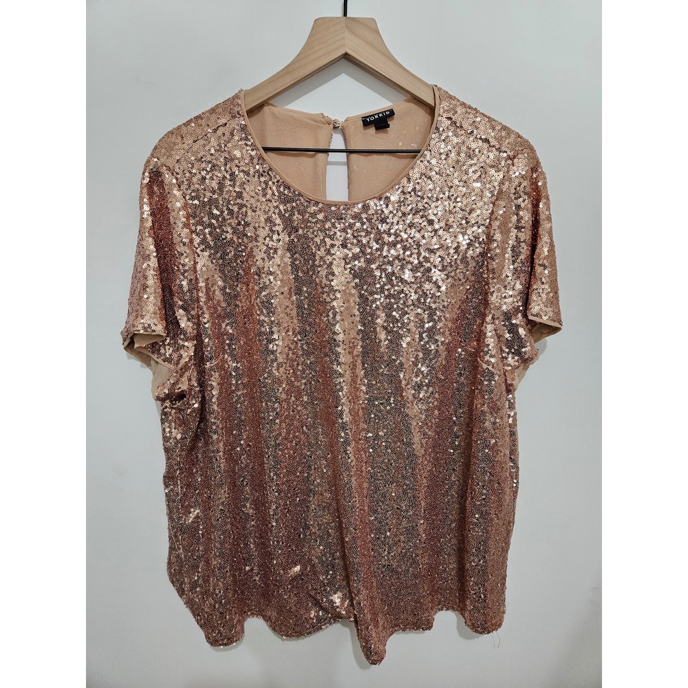 Torrid Size 2 Rose Gold Sequin Short Sleeve Top Party Holiday Plus Size 2X‎